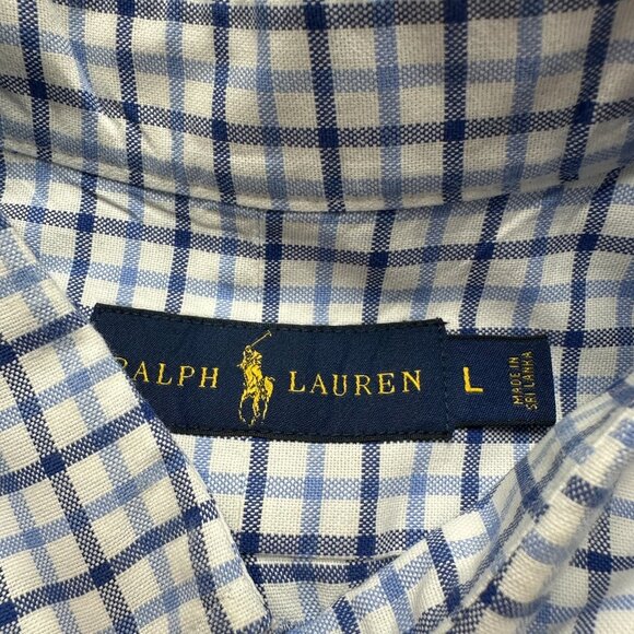 Ralph Lauren Oxford Shirt Men L Blue White Check OCBD Classic Fit - Picture 6 of 13